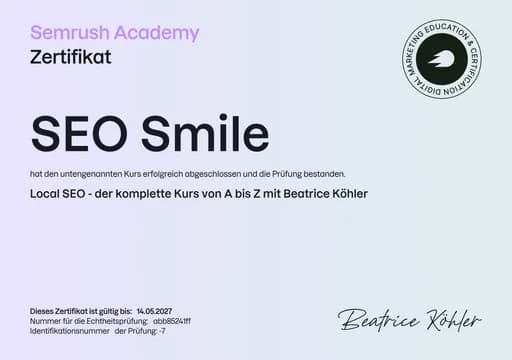 Semrush Zertifikat von SEO Smile